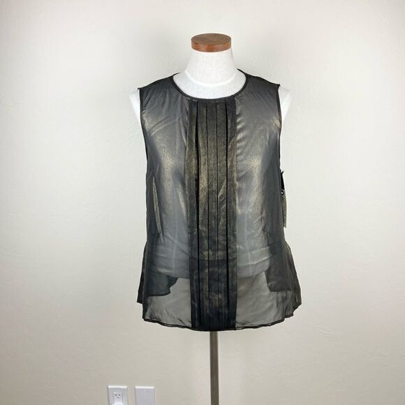 BB Dakota Gold Metallic Sheer Keyhole Tank Top - Picture 1 of 6